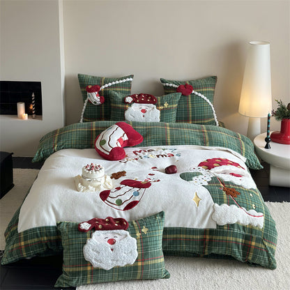 Christmas Wool Milk Velvet Four-Piece Winter Thick Warm Bed Set - Harmony Gallery