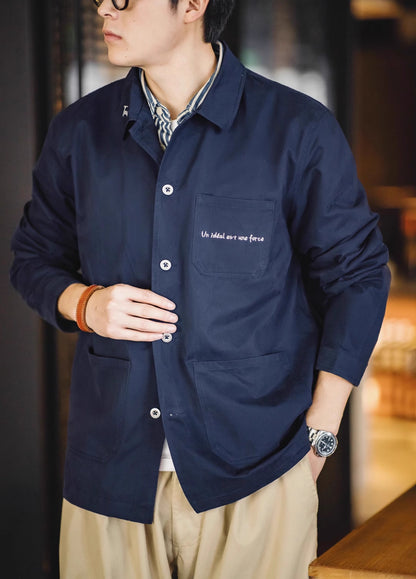French Retro Embroidered Brushed multi-pocket Men's Jacket - Harmony Gallery
