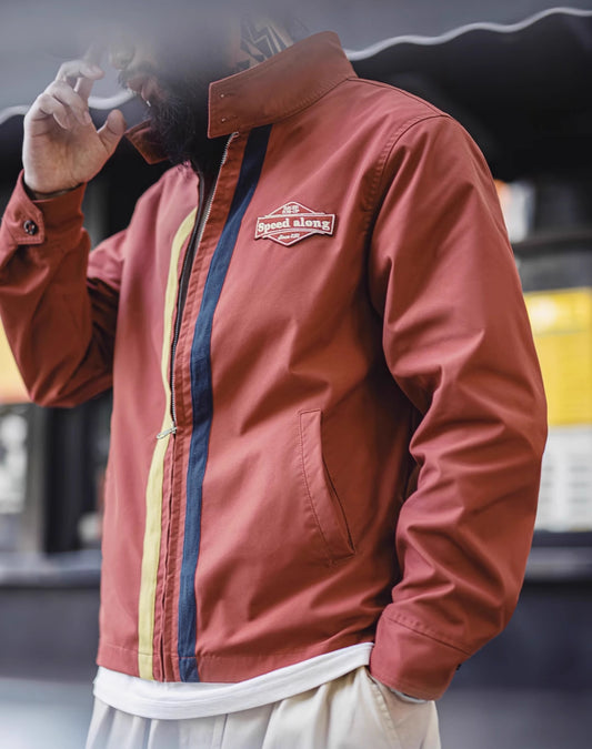 American Retro Contrast Color Youth Popularity Racing Sports Men's Jacket - Harmony Gallery