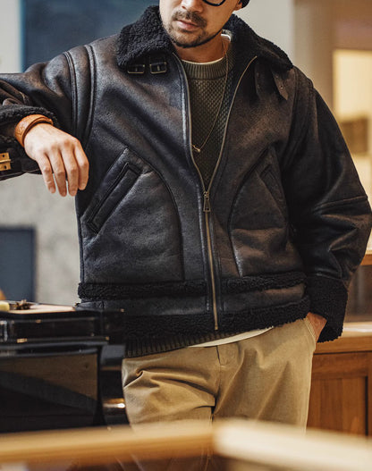 American B3 Bomber Leather Velvet Motorcycle Suede Men's Jacket - Harmony Gallery