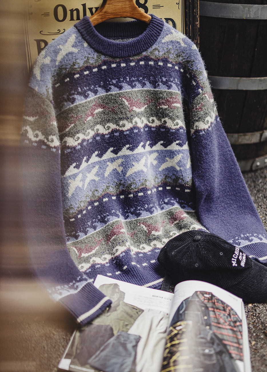 American Retro Fair Isle Pullover Thick Warm Outerwear Knitwear Men's Sweater - Harmony Gallery