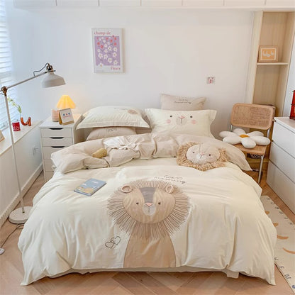 Cute Little Lion Pure Cotton Washed Four-Piece Bed Set - Harmony Gallery