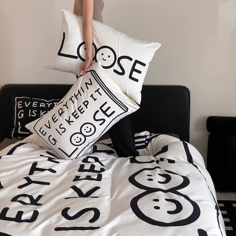 Black Love Pure Cotton Four-Piece Black And White Bed Set - Harmony Gallery