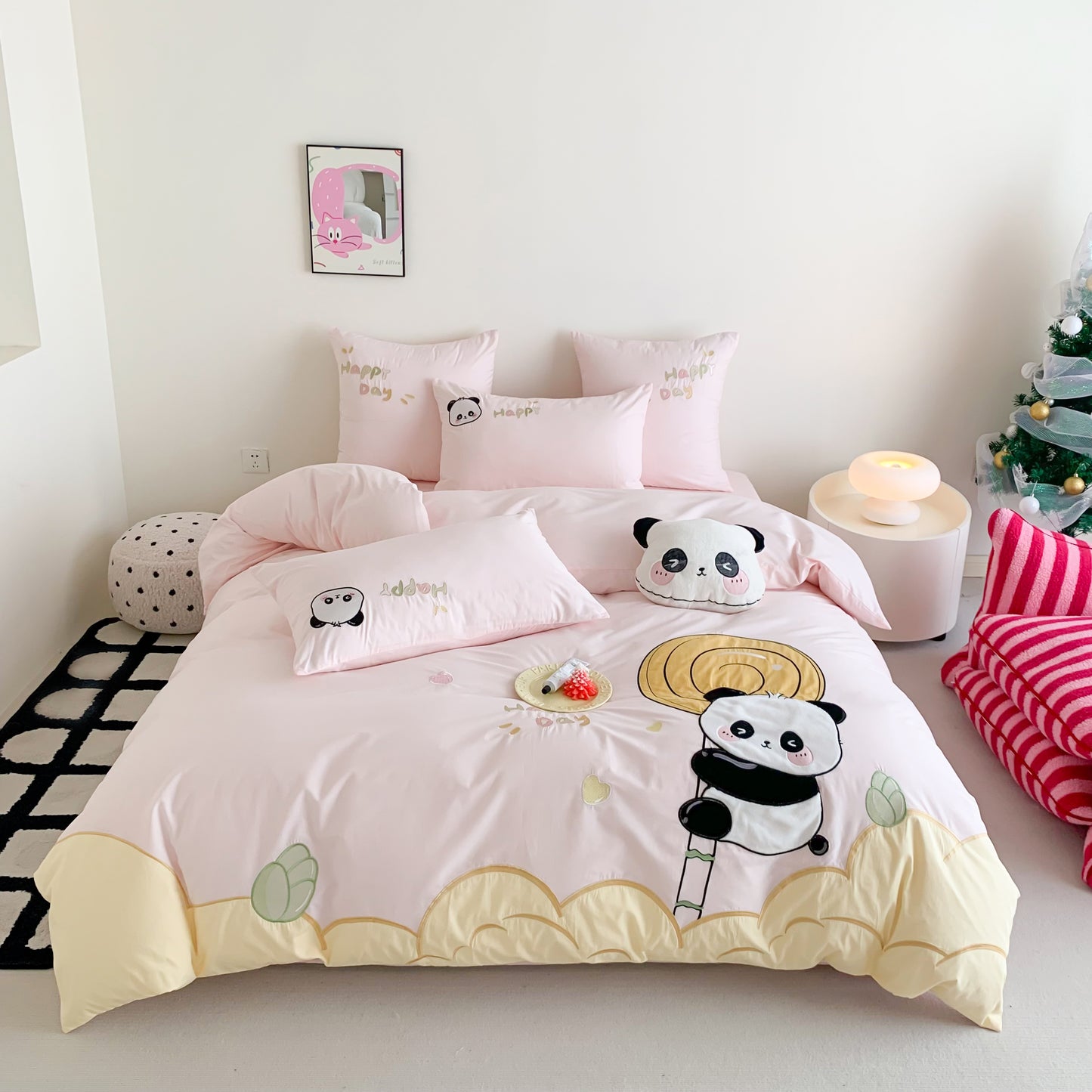 Cute Small Panda Pure Cotton Washed Four-Piece Bed Set - Harmony Gallery