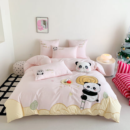 Cute Small Panda Pure Cotton Washed Four-Piece Bed Set - Harmony Gallery