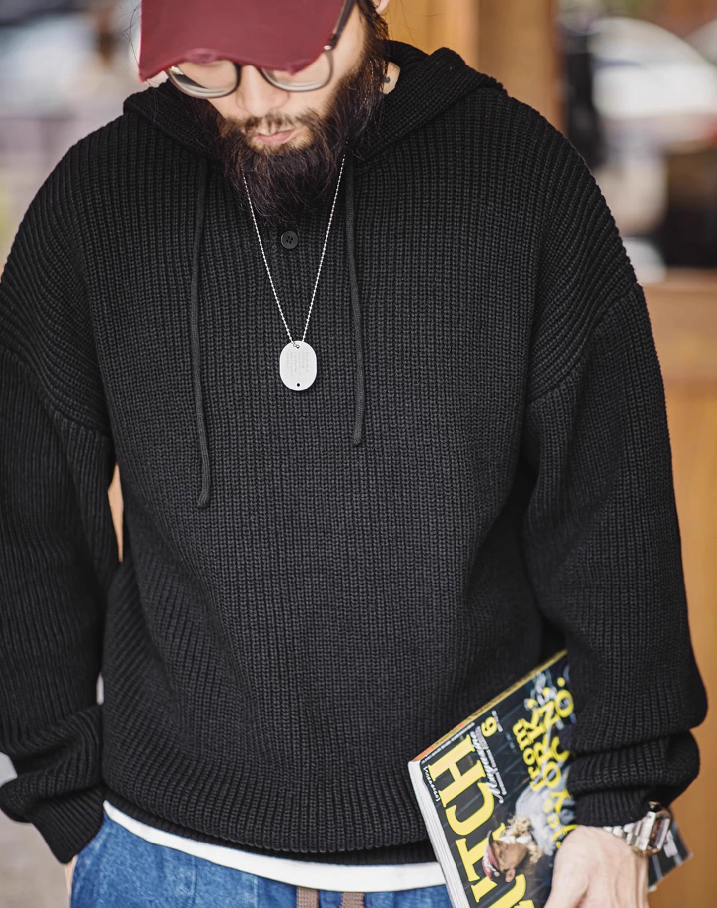 American Casual Henry Collar Knitted Hooded Lazy Pullover Men's Sweater - Harmony Gallery