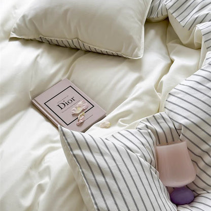 Nordic Modern Striped Washed Four-Piece Pure Cotton Bed Set - Harmony Gallery