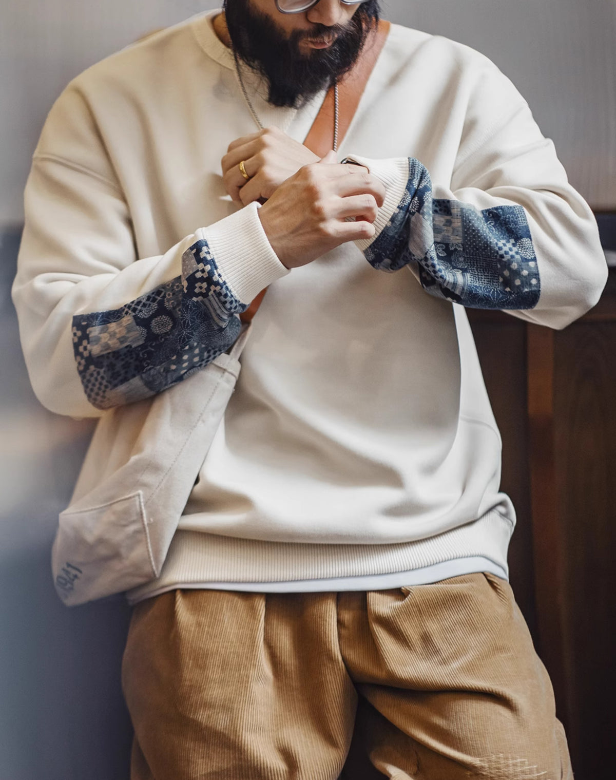 American Retro Patchwork Casual Round Neck Patches Pullover Men's Sweater - Harmony Gallery