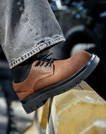 American Retro Chestnut Derby Big Head Work Heightening Men's Dress Shoes - Harmony Gallery