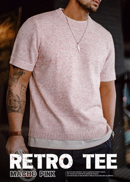 American Mottled Pink Knitted Drape Breathable Thin Threaded Neckline Men's T-Shirt - Harmony Gallery