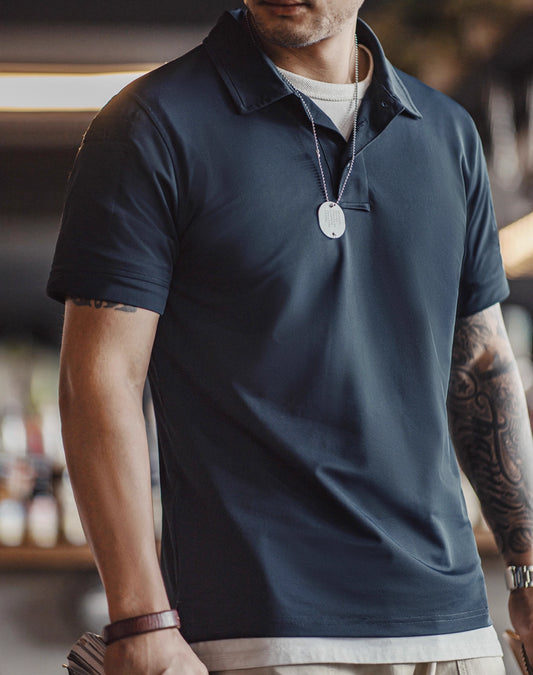 American Retro Half-Open Knitted Polo Military Velcro Men's T-Shirt - Harmony Gallery
