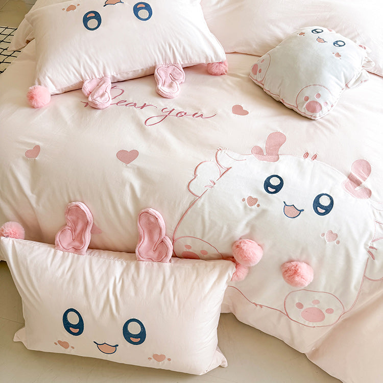 Cartoon Cute Little Fat Dragon Pure Cotton Washed Four-Piece Bed Set - Harmony Gallery
