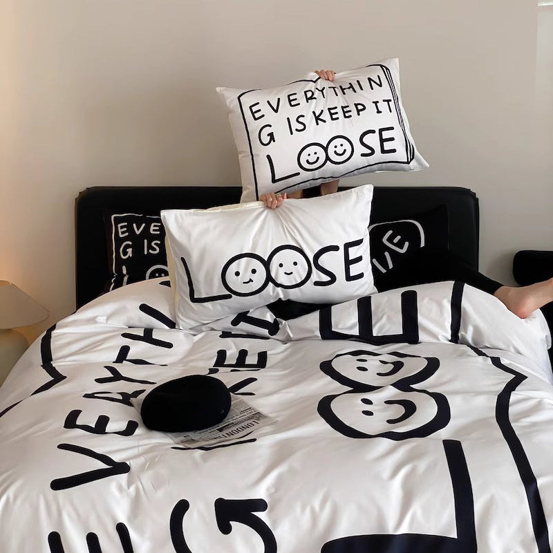Black Love Pure Cotton Four-Piece Black And White Bed Set - Harmony Gallery