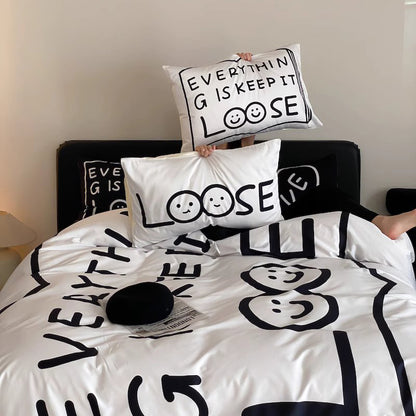Black Love Pure Cotton Four-Piece Black And White Bed Set - Harmony Gallery