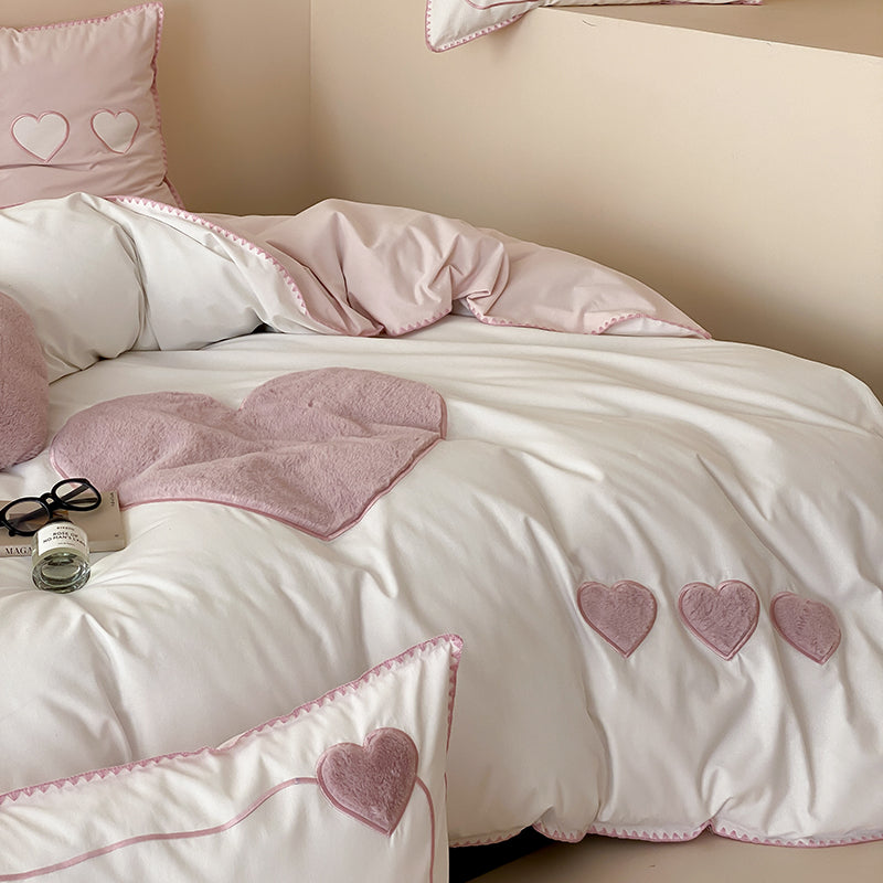 Girls Love Fall And Winter Thickened Brushed Four-piece Pure Cotton Bed Set - Harmony Gallery