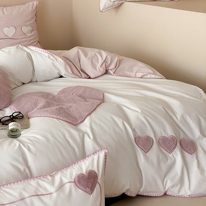Girls Love Fall And Winter Thickened Brushed Four-piece Pure Cotton Bed Set - Harmony Gallery