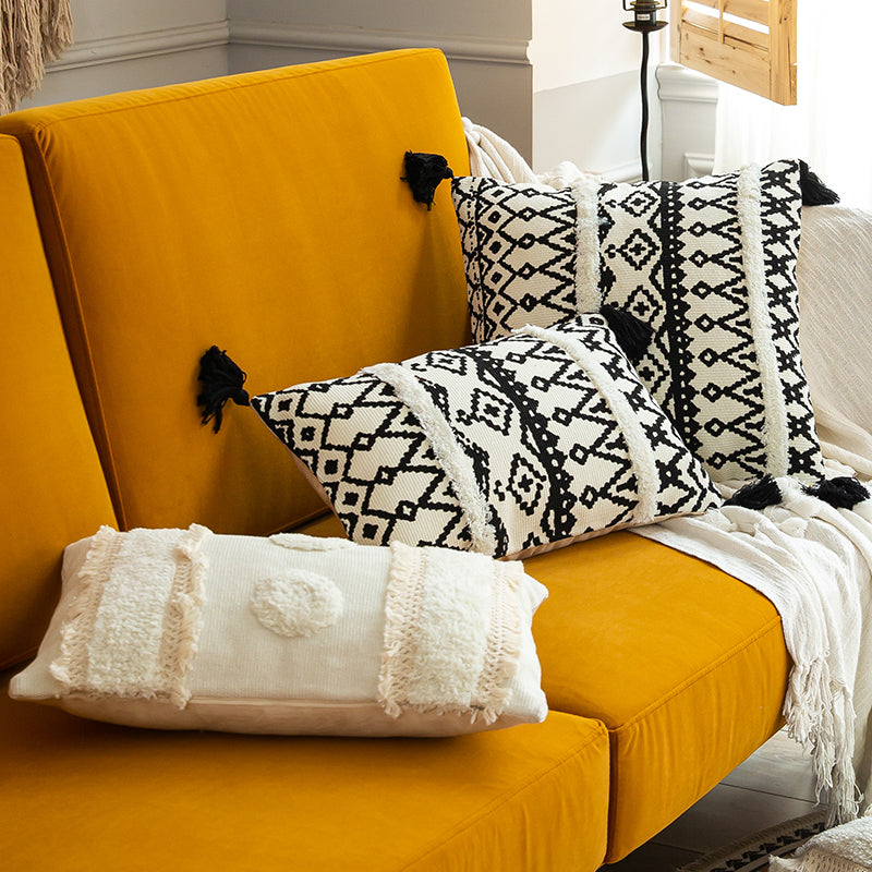 Bohemian Chic Black and Ivory Decorative Textured Throw Pillows - Harmony Gallery