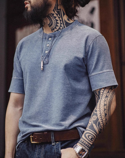American Workwear Henry Retro Denim Washed Blue Men's T-Shirt - Harmony Gallery