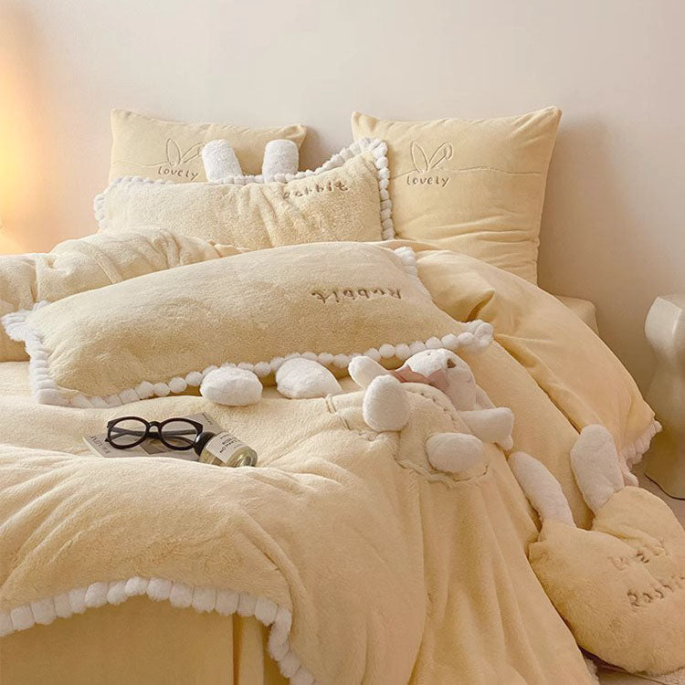 Cute Cartoon Rabbit Velvet Warm Double-Sided Four-Piece Bed Set - Harmony Gallery