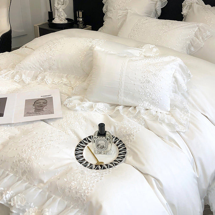 French Princess Lace Embroidered Cotton Seven-Piece Bed Set - Harmony Gallery