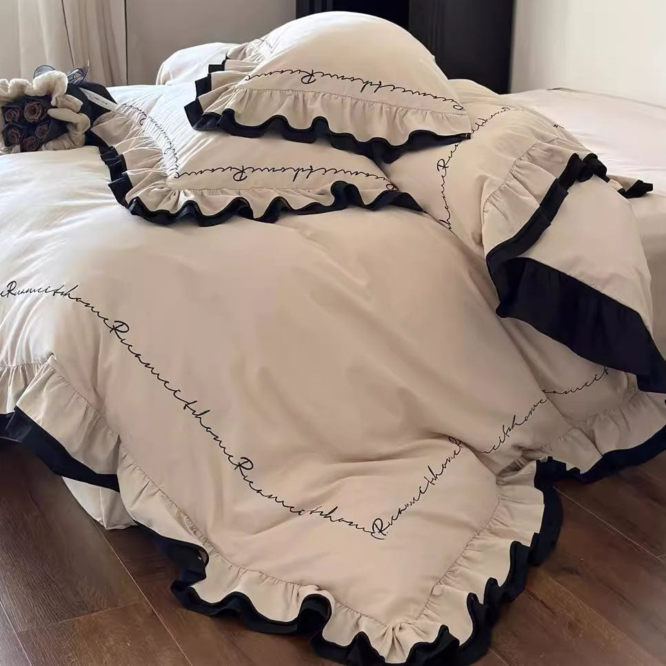 French Girlish Pure Cotton Brushed Warm Four-Piece Bed Set - Harmony Gallery