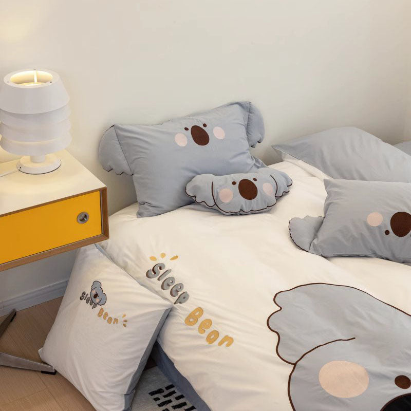 Cute Little Koala Cartoon Washed Four-Piece Pure Cotton Bed Set - Harmony Gallery