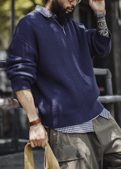 American Ribbed Pullover Striped Knit Cardigan Not Easily Deformed Men's Sweater - Harmony Gallery