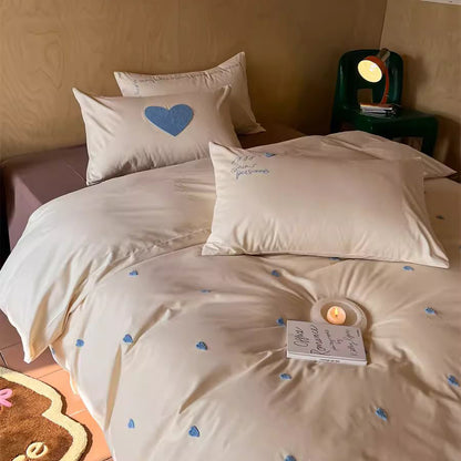 Sweet Love Brushed Four-Piece Pure Cotton Towel Embroidered Bed Set - Harmony Gallery
