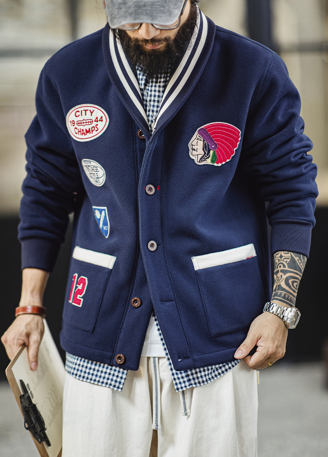 American Retro Shawl Collar Cardigan Fleece Warm Short Baseball Men's Jacket - Harmony Gallery