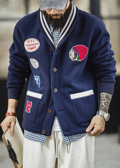 American Retro Shawl Collar Cardigan Fleece Warm Short Baseball Men's Jacket - Harmony Gallery