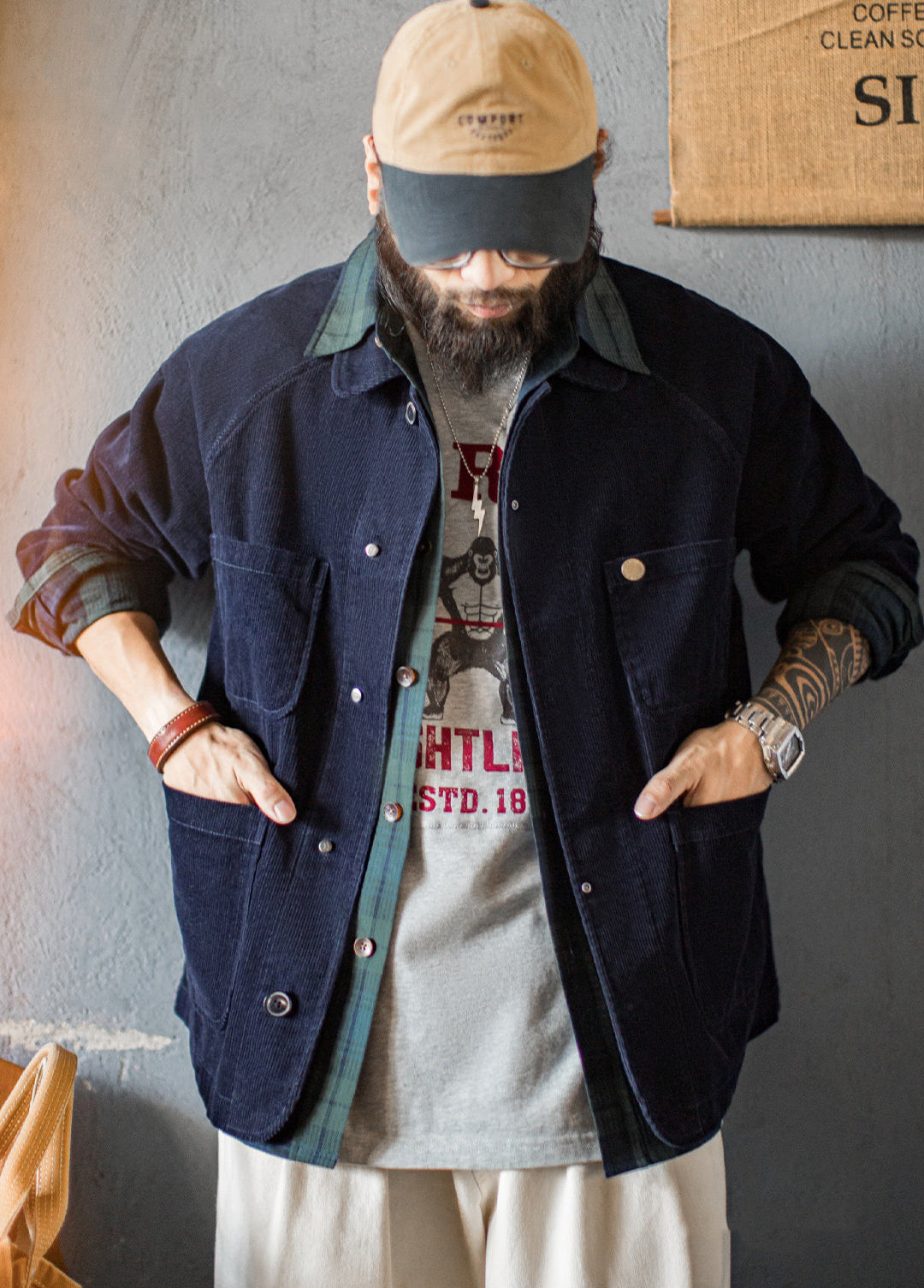American Retro Corduroy Four-Pocket Hunting Short Thin Men's Jacket - Harmony Gallery