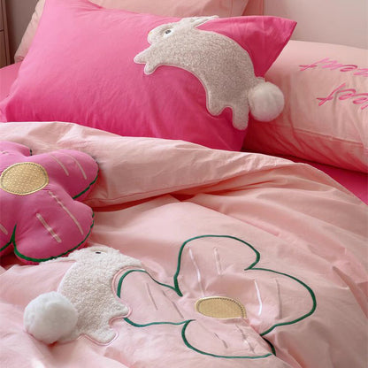 Girly Heart Cute Rich Rabbit Washed Four-Piece Pure Cotton Bed Set - Harmony Gallery