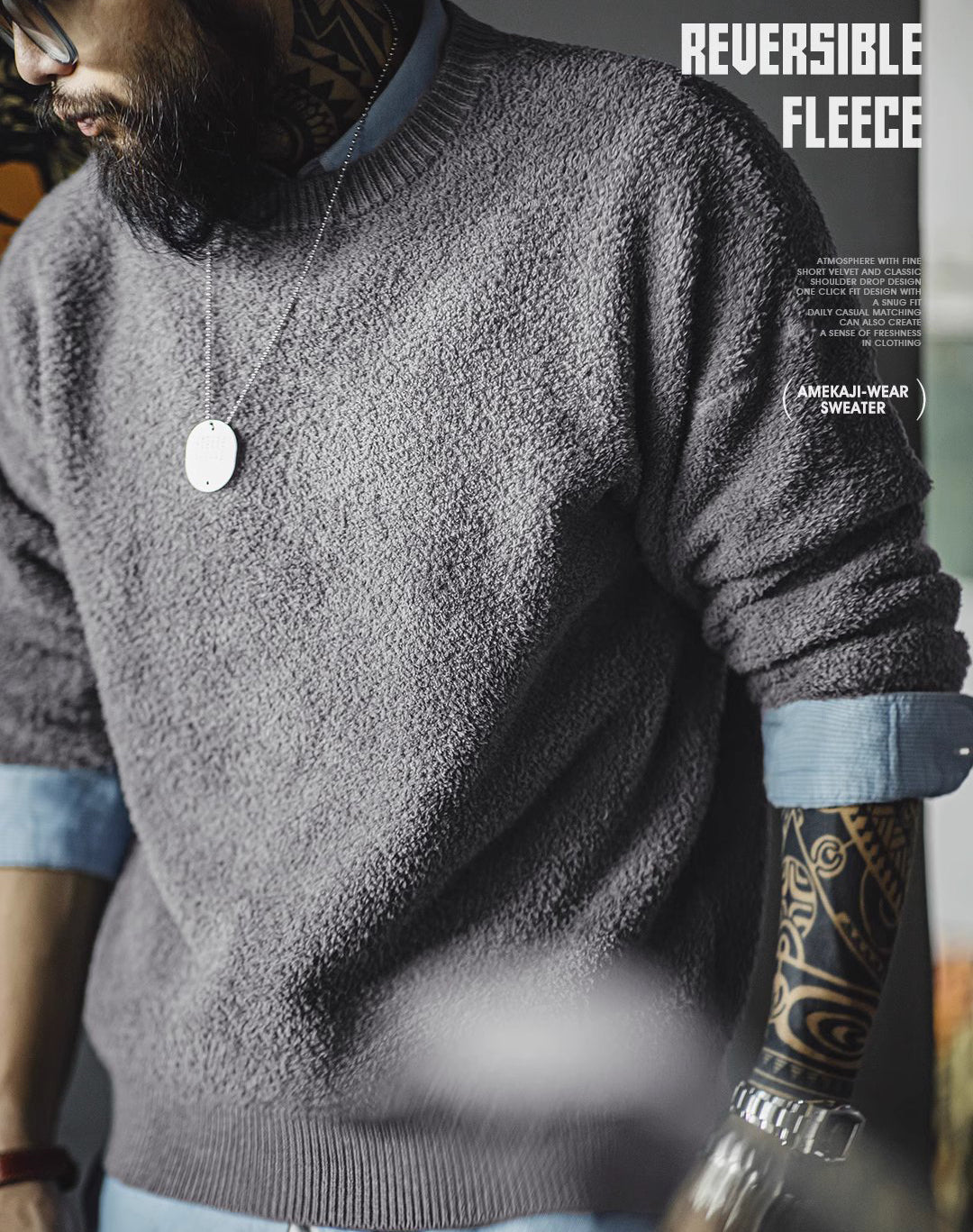 American Retro Half-Edge Velvet Lazy Pullover Warm Men's Sweater - Harmony Gallery
