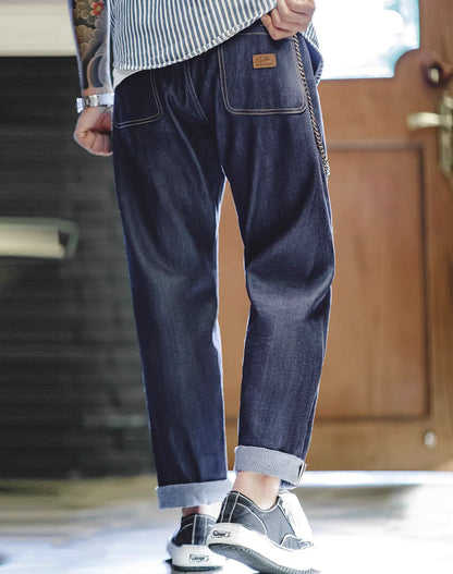American Retro Pepper And Salt Denim Red Ear Straight Men's Jeans - Harmony Gallery