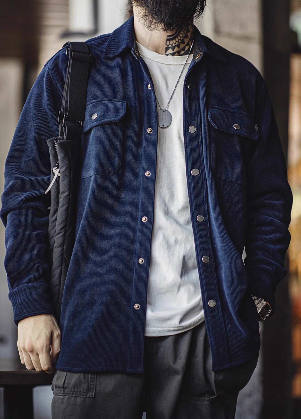 American Retro Heavy Knitted Corduroy Imitation Jacket Men's Shirt - Harmony Gallery