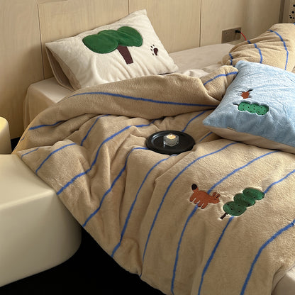 Winter Wool Forest Fox Thickened Rabbit Warm Four-Piece Bed Set - Harmony Gallery