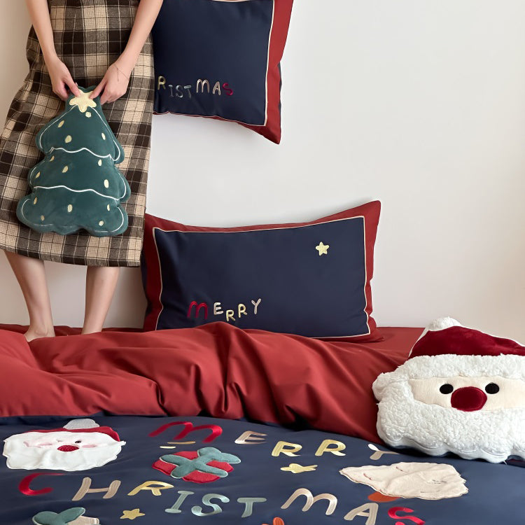 Winter Santa Claus Thickened All-Cotton Brushed Warm Four-Piece Bed Set - Harmony Gallery