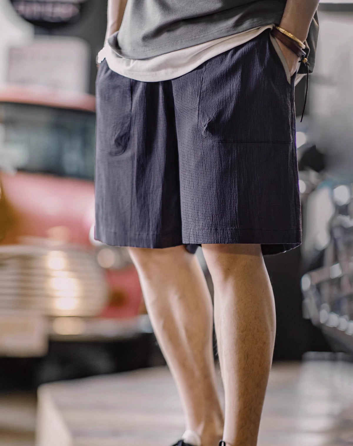American Workwear Seersucker Texture Contrast Color Men's Shorts - Harmony Gallery