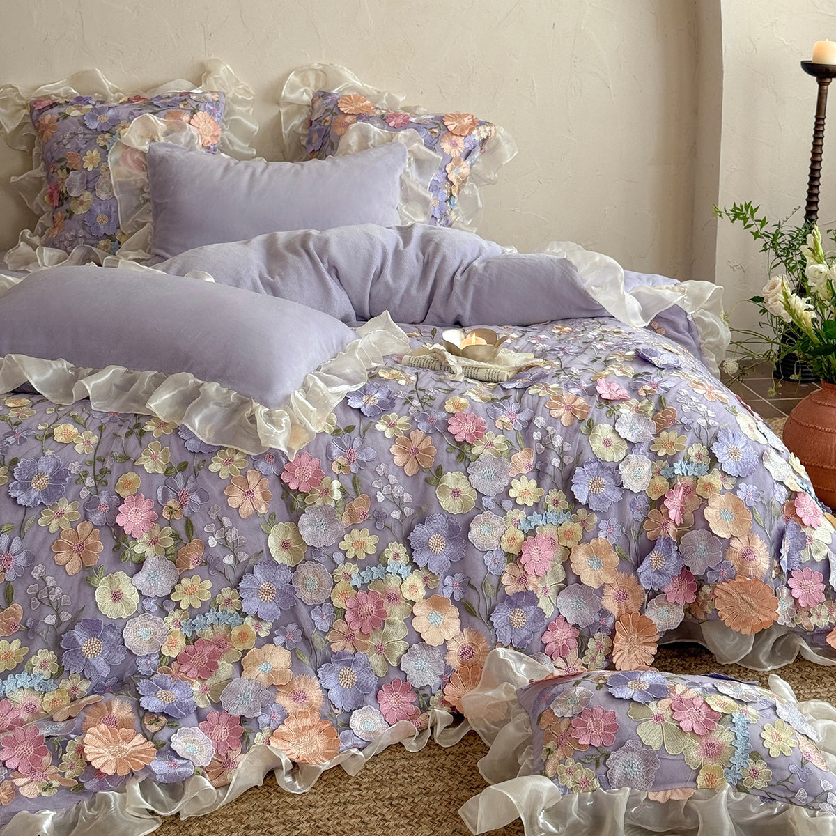 French Ruffled Winter Thickened Coral Fleece Warm Four-Piece  Bed Set - Harmony Gallery