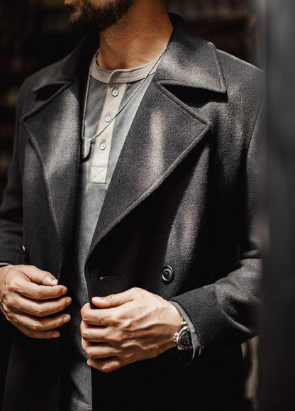 American Old Money Flat-Collar Blazer Trench Mid-Length Belt Thick Men's Coat