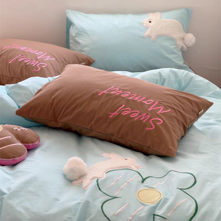 Girly Heart Cute Rich Rabbit Washed Four-Piece Pure Cotton Bed Set - Harmony Gallery