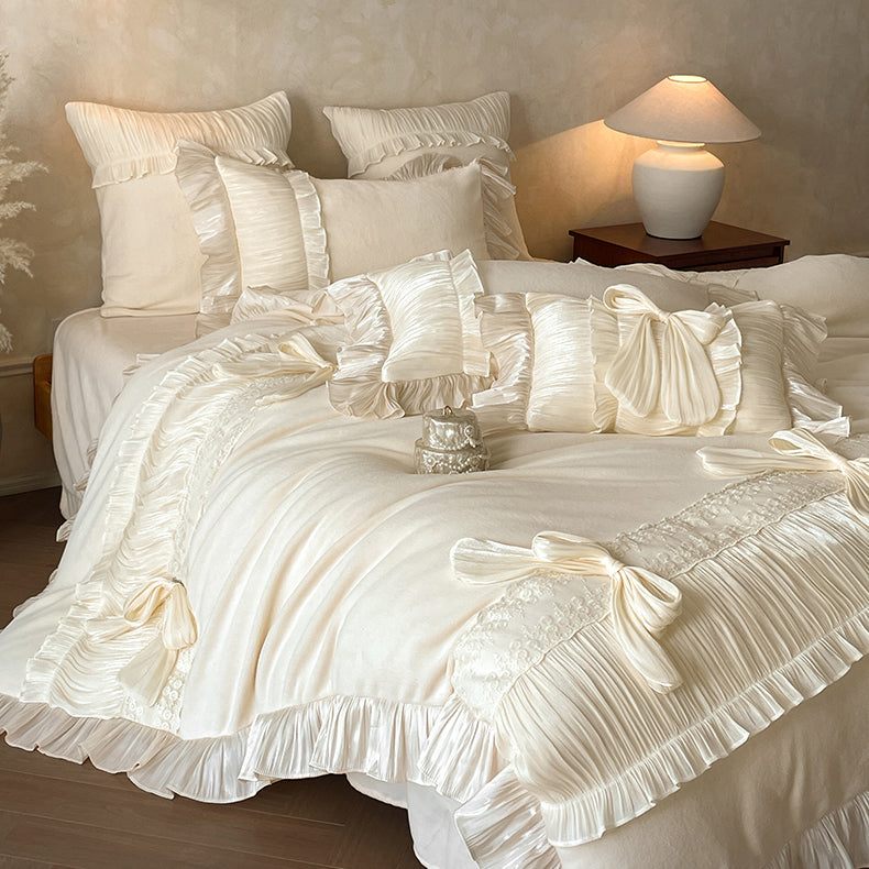 French Bow Knot Thickened And Warm Double-Sided Plush Four-Piece Bed Set - Harmony Gallery
