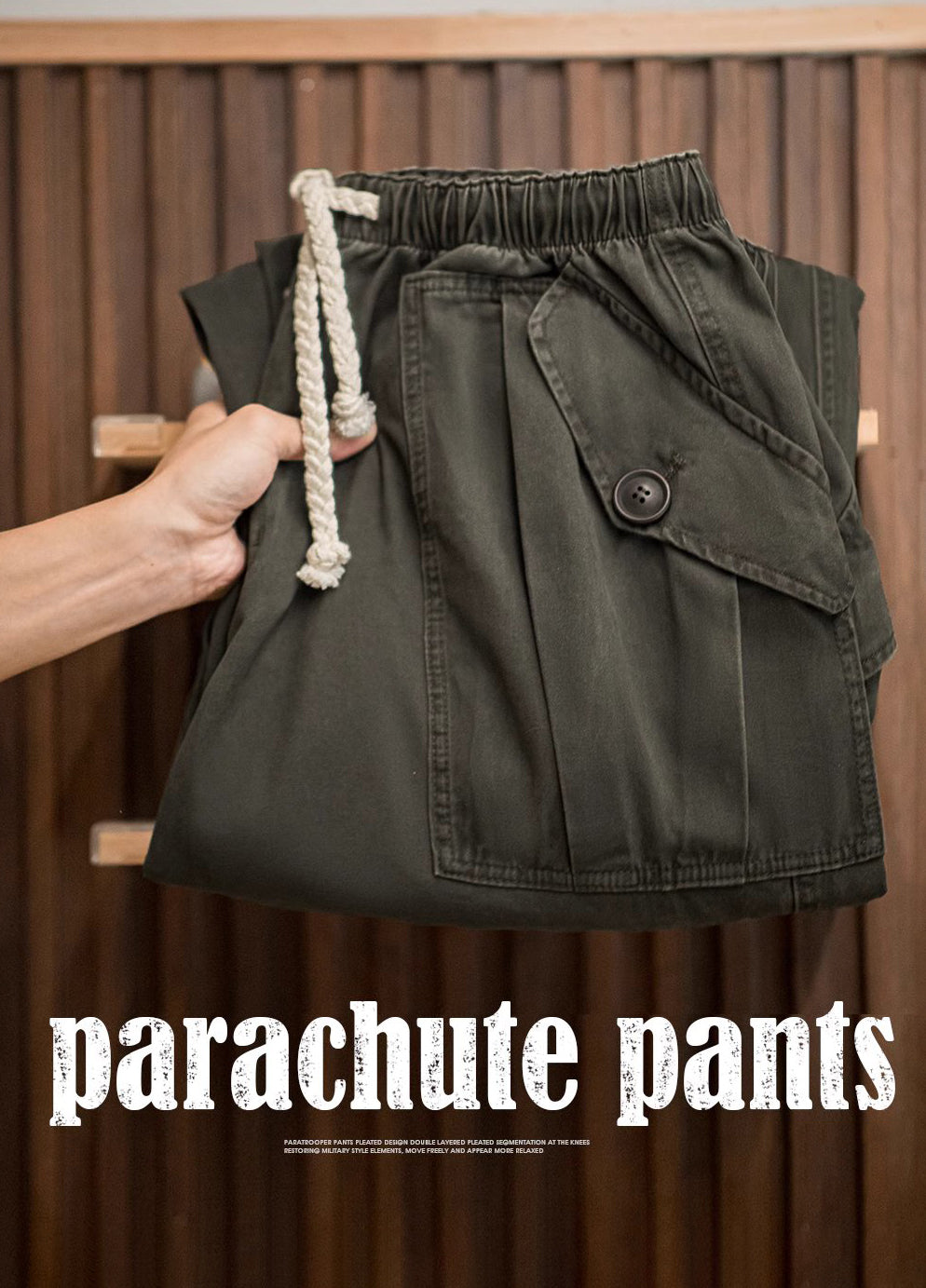 American Retro Distressed Double Pleated Paratrooper Wide-Leg Men's Trousers - Harmony Gallery