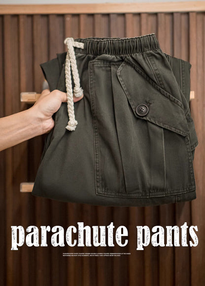 American Retro Distressed Double Pleated Paratrooper Wide-Leg Men's Trousers - Harmony Gallery