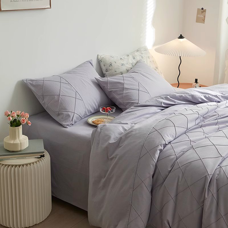Nordic Rhombus Light Luxury Washed Cotton Four-Piece Bed Set - Harmony Gallery