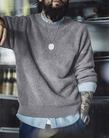 American Retro Half-Edge Velvet Lazy Pullover Warm Men's Sweater - Harmony Gallery