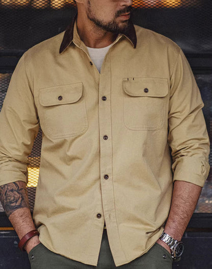 American Retro Contrast Color Splicing Cotton Pocket Men's Shirt - Harmony Gallery