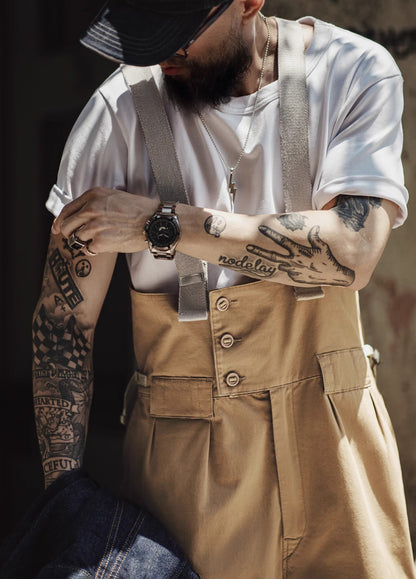 American Retro Heavyweight Wide-Leg Straight-Leg Suspenders Men's Overalls - Harmony Gallery
