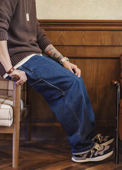 American Retro Heavy Washed Logging Wide-Leg Men's Jeans - Harmony Gallery