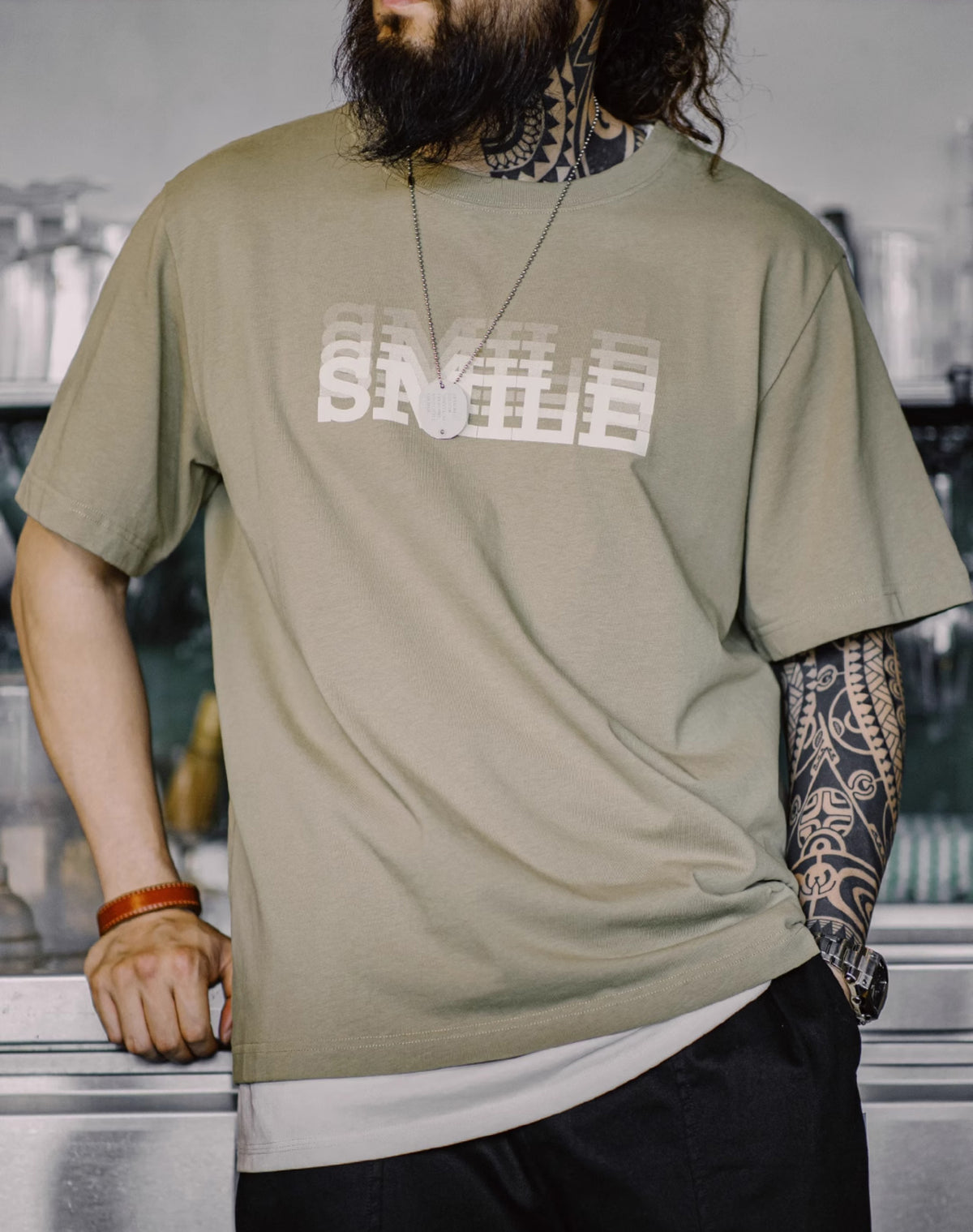 American Retro Gradient Letter Ghost Printing Heavy Cotton Men's T-Shirt - Harmony Gallery